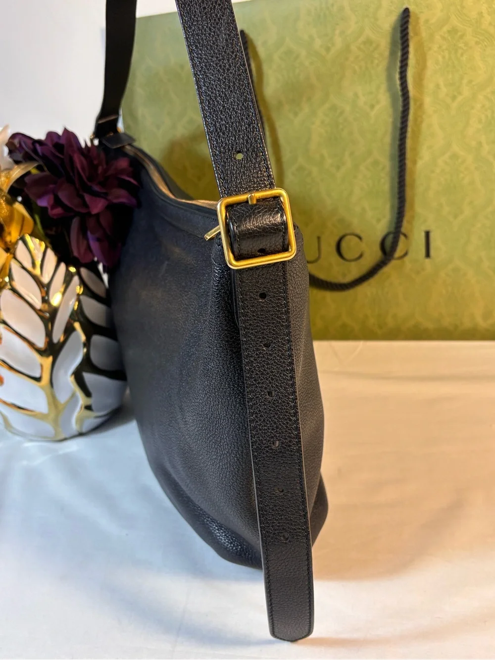 Gucci Black Leather Half Moon Bag